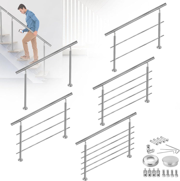 FIVMEN Edelstahl Treppengeländer Aussen 150cm Handlauf Geländer Brüstung mit 2 Pfosten Bausatz Trepp