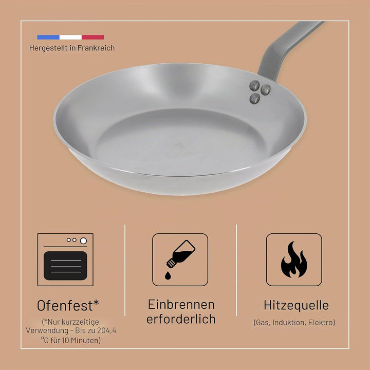 De Buyer Grosse Mineral B Bratpfanne aus schwarzem Eisen 28cm, Induktionsbratpfanne, für alle Kochfl