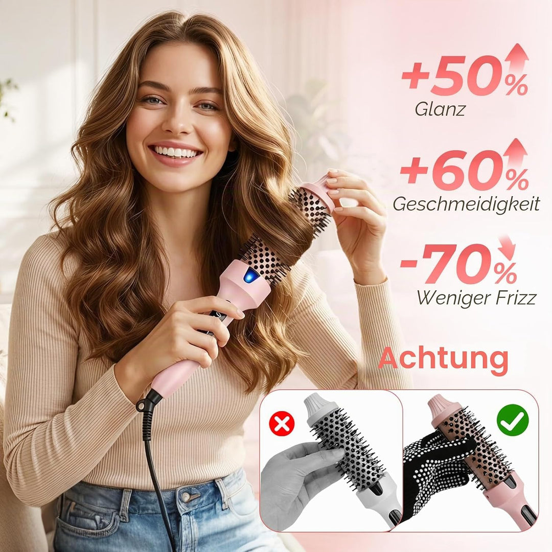 Thermal Brush, 38mm Thermobürste Wärmebürste, Stylingbürsten Macht Haar Glatt und Glänzend, Elektris