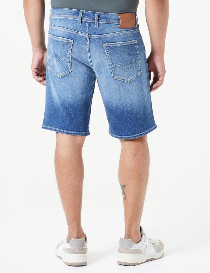 Replay Herren Jeans Shorts Grover Short Straight-Fit mit Super Stretch, Blau (Medium Blue 009), 30W