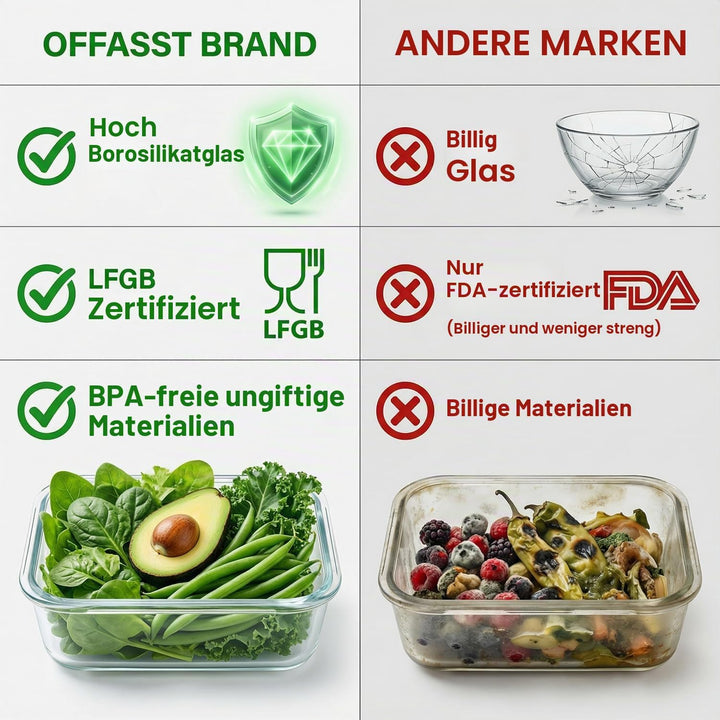 Glasbehälter mit Deckel, 2-teilig Meal Prep Boxen &amp; Frischhaltedosen 2x1040ml aus Borosilikatglas, B