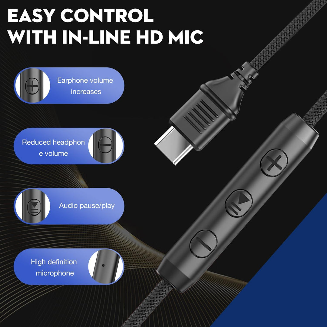 USB-C Kopfhörer mit Mikrofon und Lautstärkeregler, Over Ear Stereo Headsets für iPhone 15, 16 Pro, k