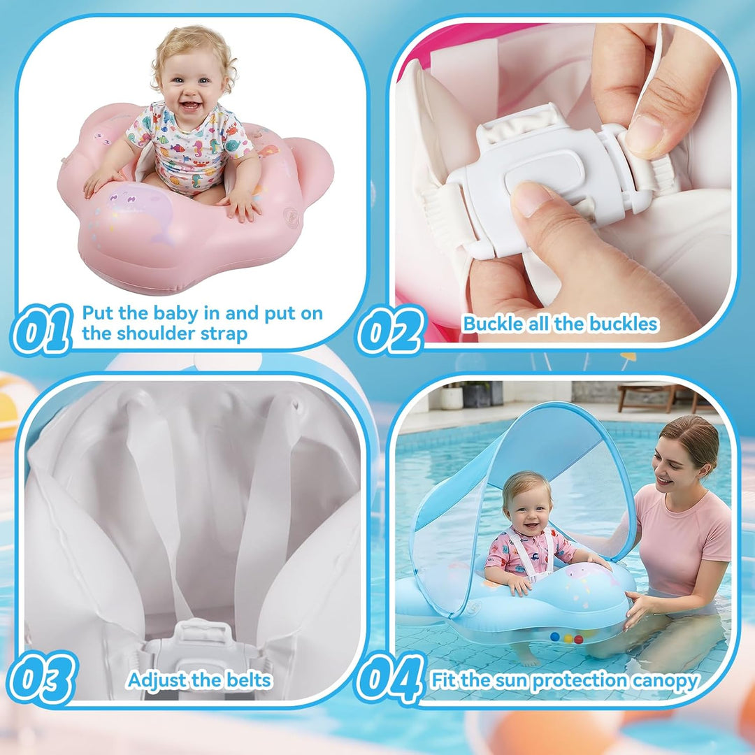 Baby Schwimmring mit Sonnendach UPF50+ Schwimmring Baby mit Sonnendach mit 1*Luftpumpe & 2*Flickzeug