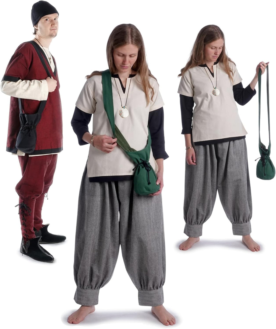 Umhänge -Tasche Klein - Baumwolle/Leinenlook Mittelalter Kleidung Grün, Grün