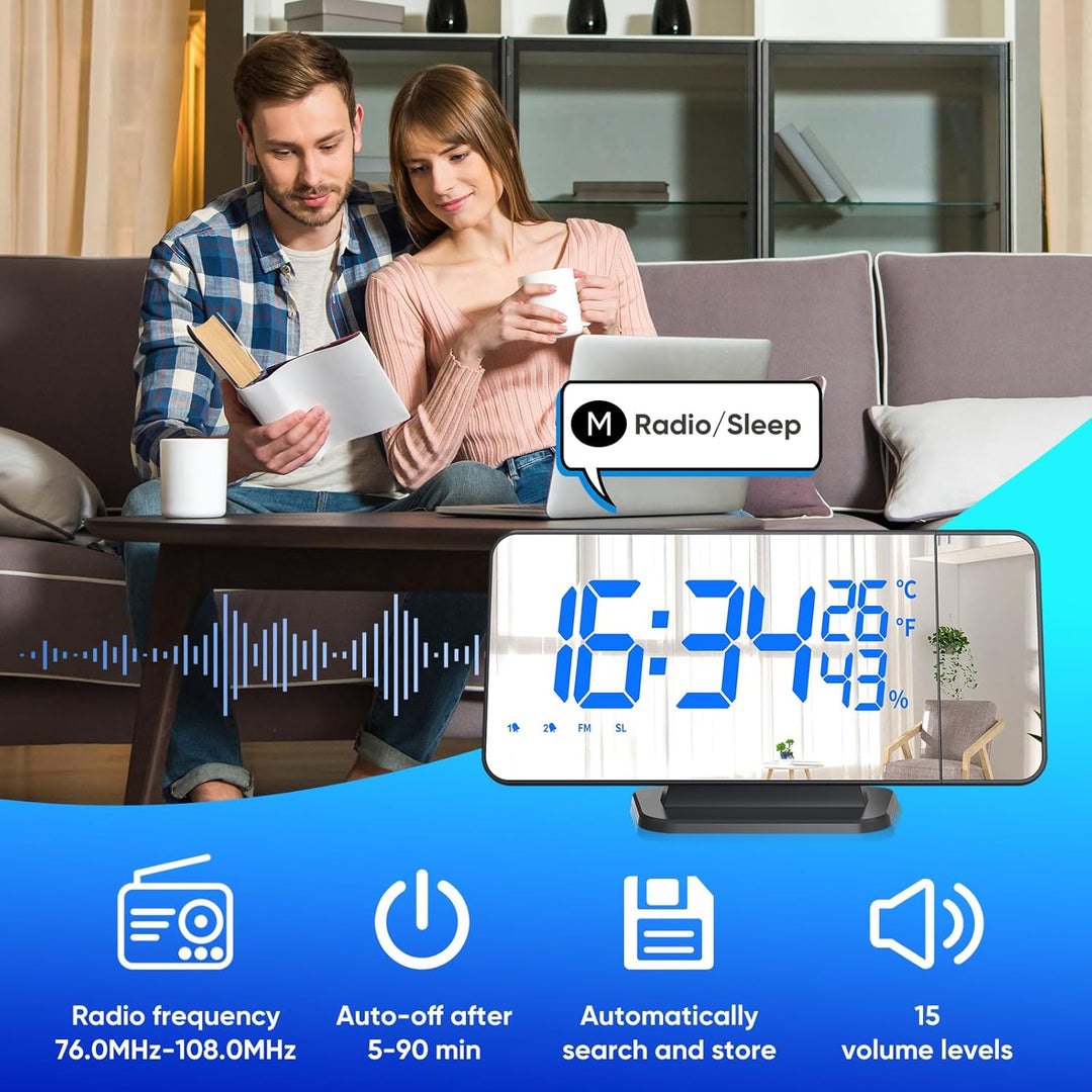 TAKRINK Wecker Digital Radiowecker mit 4 Stufen Bildschirmhelligkeit Projektionswecker mit Temperatu