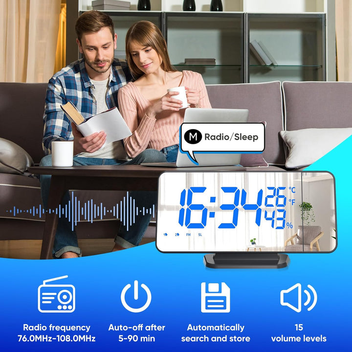 TAKRINK Wecker Digital Radiowecker mit 4 Stufen Bildschirmhelligkeit Projektionswecker mit Temperatu
