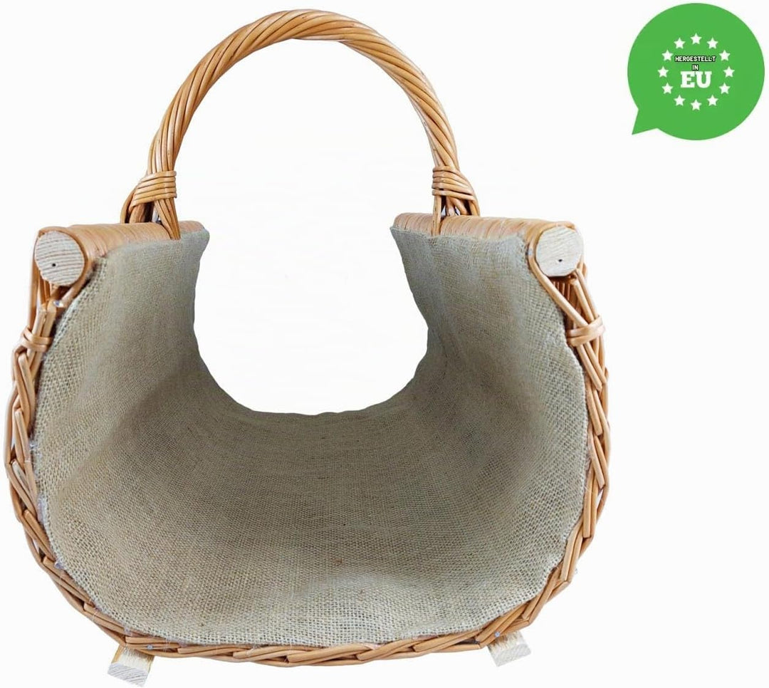 Weidenkorb Holzkorb Kaminkorb aus Naturweide - mit Jute vernäht (L) 60 x (B) 48 x (H) 35/48 cm
