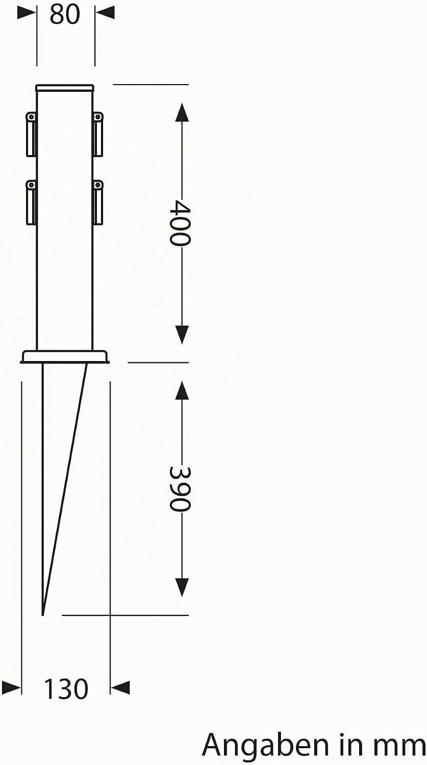 ledscom.de 2X Garten-Steckdosen-Säule Polly mit Erdspiess für aussen, 4-Fach, Edelstahl, eckig, 38cm