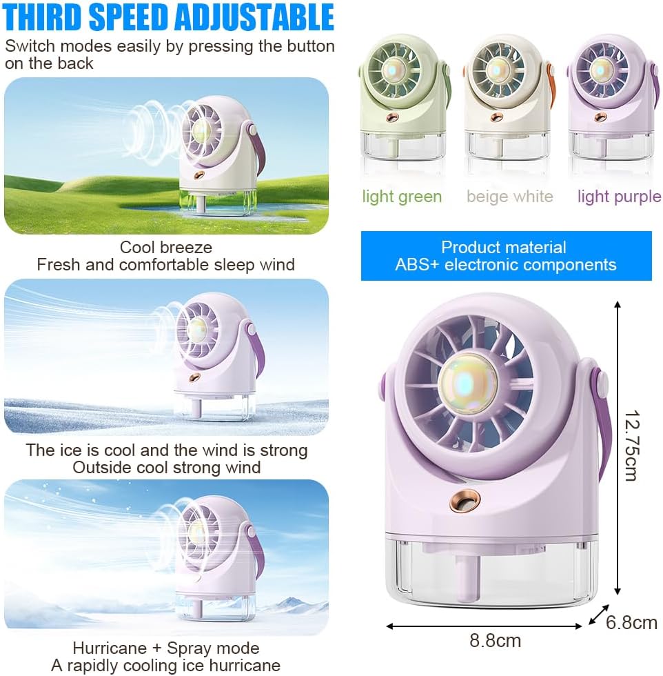 Tischventilator Sehr Leise, Mini Ventilator Usb, Mini Klimaanlage Mobil mit Akku, Klein Ventilatoren