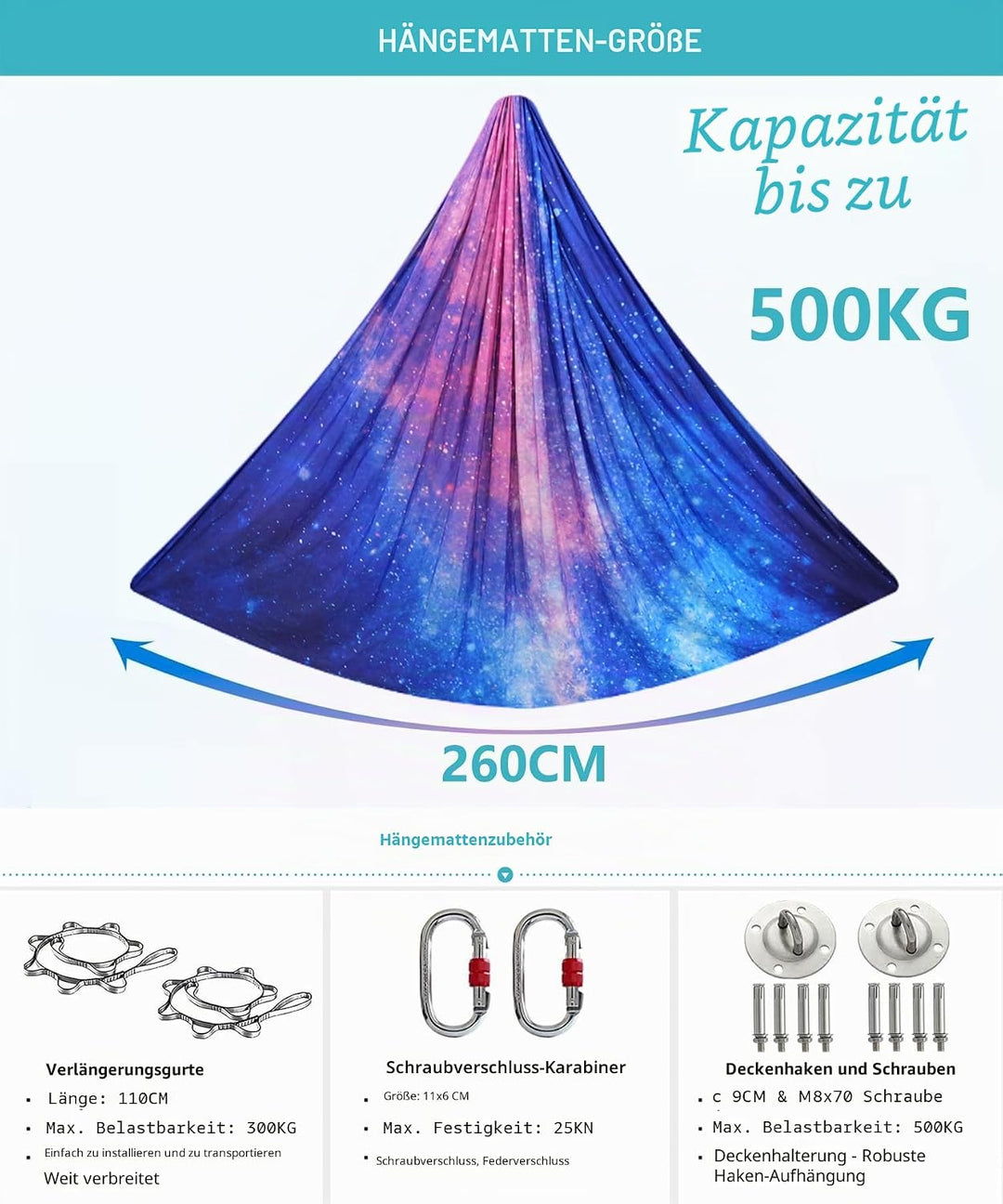 Yoga-Set für Erwachsene, Yoga-Zubehör, 500 kg Belastung, inkl. Kompletter Installationshardware Muti