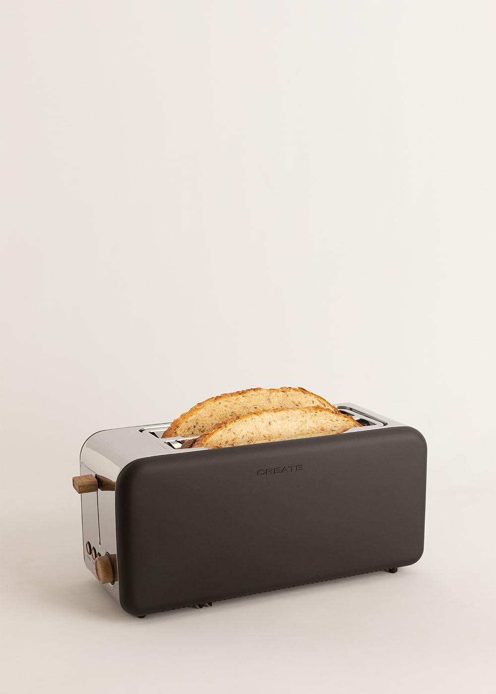 CREATE/TOAST RETRO XL/Toaster Schwarz / 6 Leistungsstufen, Krümelschublade, Thermostat, Auftauen, Au