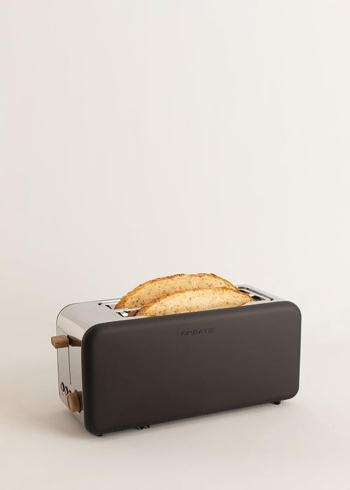 CREATE/TOAST RETRO XL/Toaster Schwarz / 6 Leistungsstufen, Krümelschublade, Thermostat, Auftauen, Au