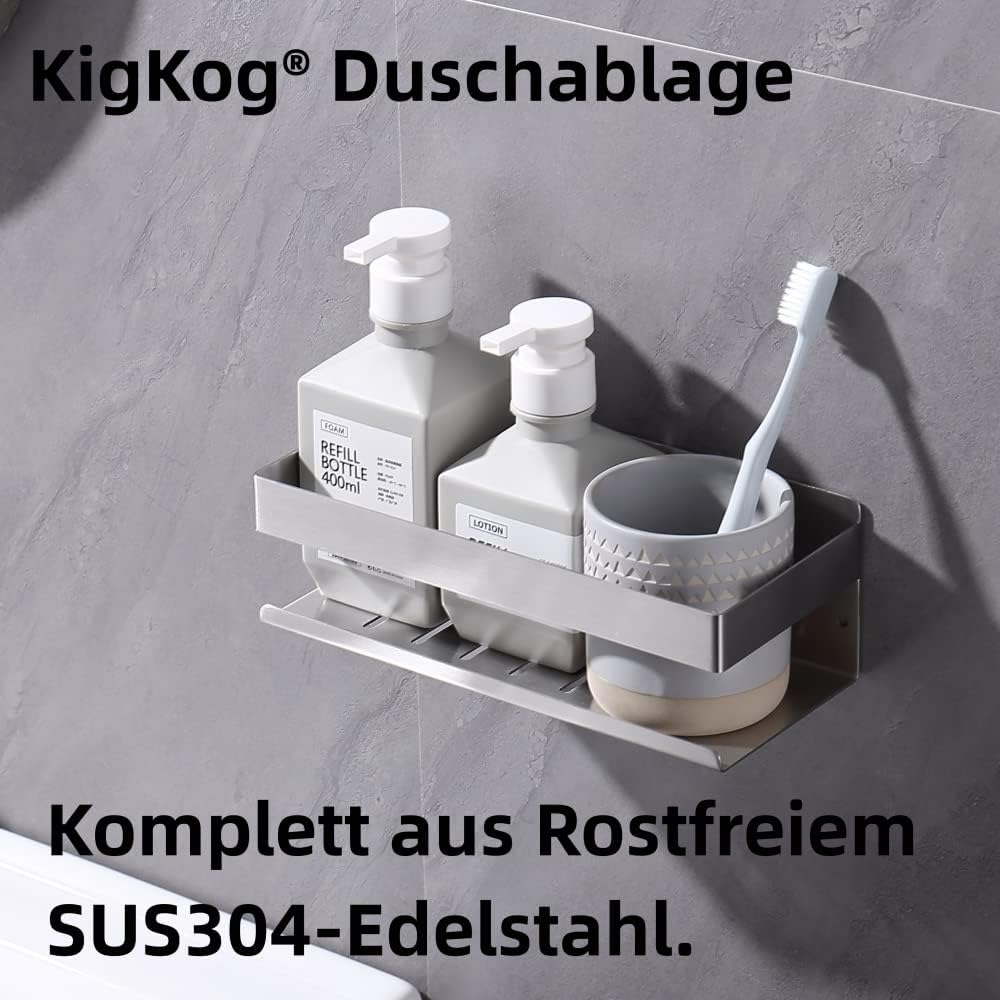 KigKog® Duschablage ohne Bohren Gebürstetes Nickel, Duschregal Wandmontage Edelstahl SUS304 Rostfrei