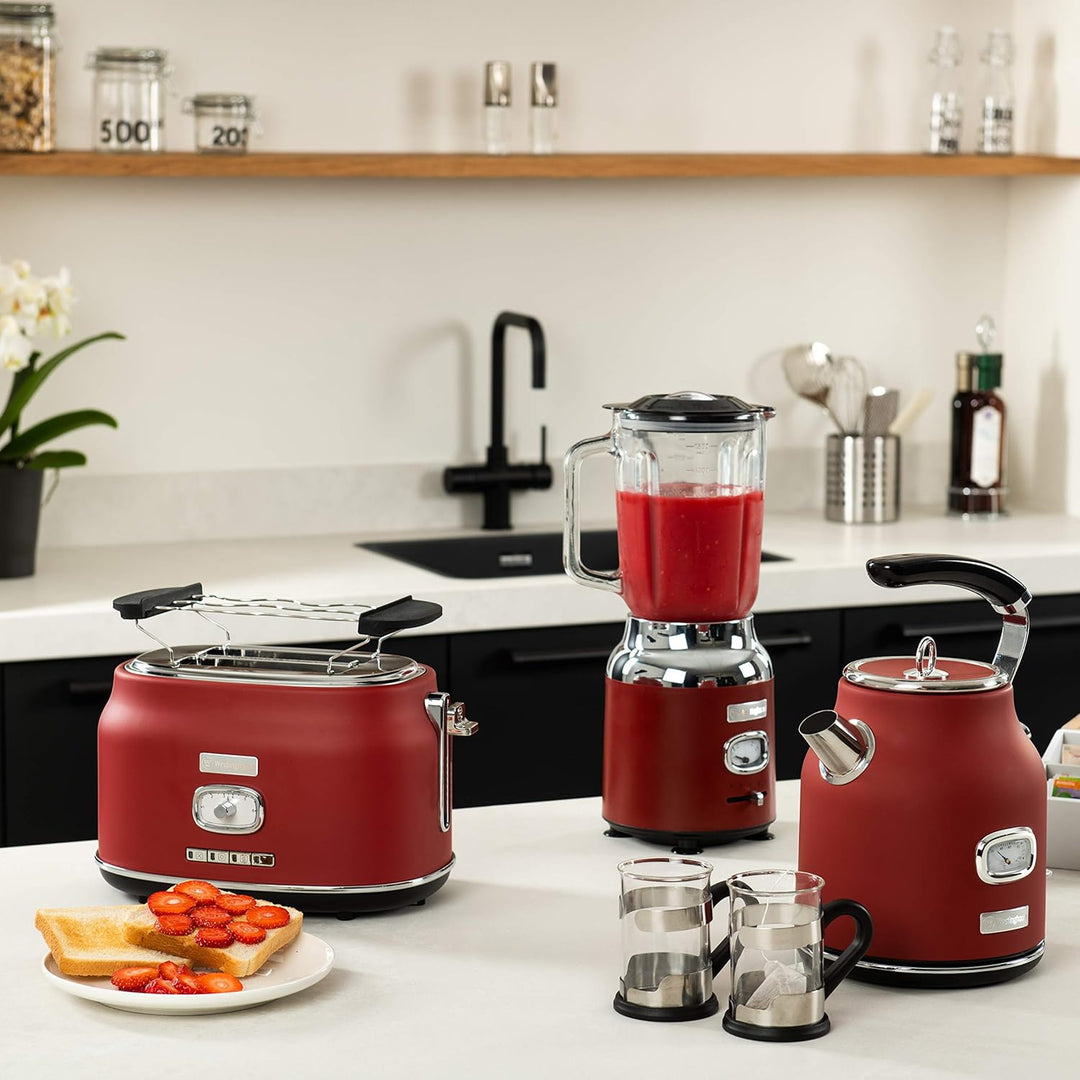 Westinghouse Retro-Standmixer, 1,5 L, Smoothie-Maker & Eiscrusher, 4 Geschwindigkeiten, Glaskanne, 6