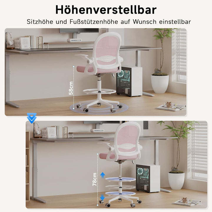 Naspaluro Bürostuhl mit Fussstützenring, Ergonomischer Schreibtischstuhl mit Atmungsaktiv Netzbespan