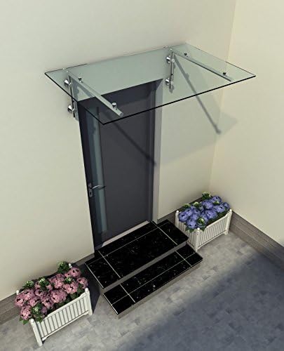 Shop Vordach Glasvordach Türvordach Verbundsicherheitsglas Klarglas VSG Edelstahl (200x90cm (2X L-Ha