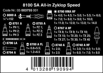 Wera 05003755001 8100 SA All-in Zyklop Speed-Knarrensatz, 42-teilig, 1/4 Zoll, Farbig Single, Single