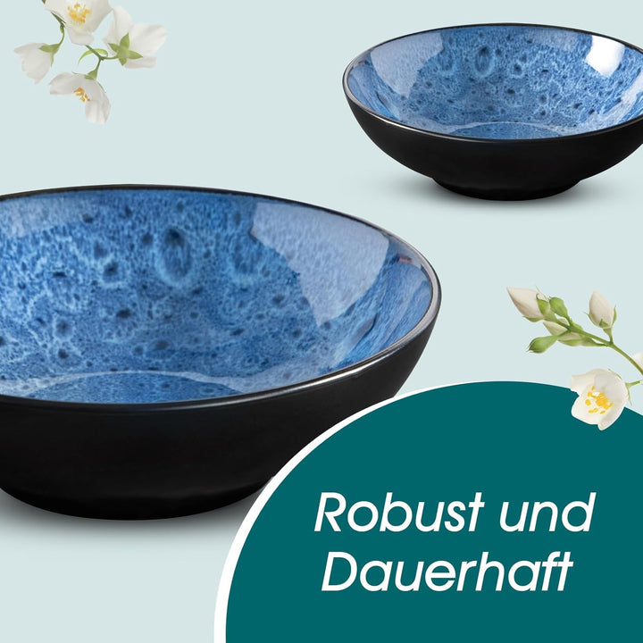 Steingut Geschirr Set, vancasso BUBBLE Tafelservice 12 Personen, Geschirrset 6/12 Personen aus Stein