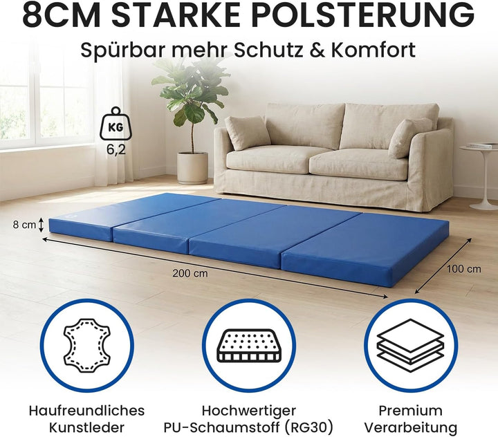 Jeflex - klappbare Weichbodenmatte & Turnmatte 200 x 100 x 8 cm MADE IN GERMANY/Gymnastikmatte tragb