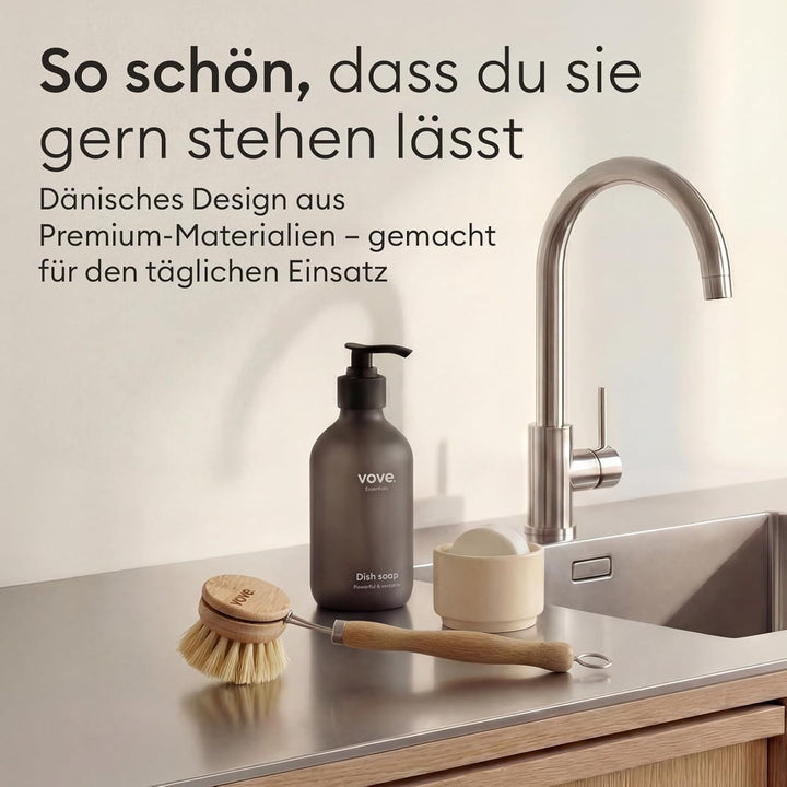 Vove Spülbürsten-Set – FSC-zertifizierter Bambus, Spül- & Scheuerbürsten mit 3 Ersatzköpfen, Borsten