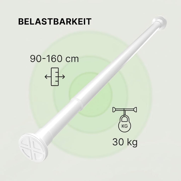 Gardinenstange ohne Bohren 90-160cm, Weiss, Ø 25 mm, Teleskopstange zum Klemmen - Vorhangstange Klem