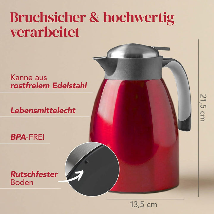 Blumtal Thermoskanne 1l - BPA-freie Teekanne mit Quick Tip Verschluss - auslaufsichere Kaffeekanne t