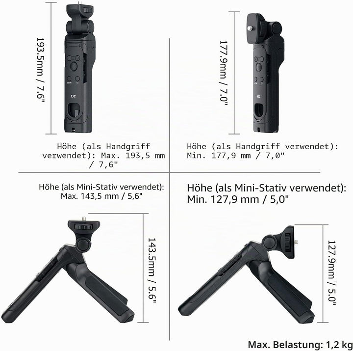 JJC Handgriff Stativ mit Bluetooth Fernbedienung für Sony ZV-E10 ZV-1 ZV-1F a1 a9 a9II A7C II, A7C R