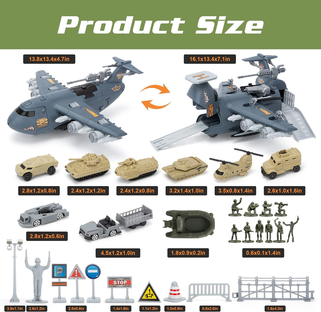 Militär Flugzeug Spielzeug, Armee Spielzeug mit 8 Fahrzeugen, Militär Figuren Trucks Hubschrauber Au