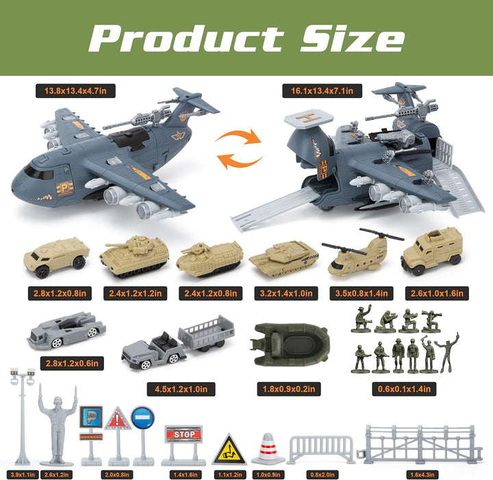 Militär Flugzeug Spielzeug, Armee Spielzeug mit 8 Fahrzeugen, Militär Figuren Trucks Hubschrauber Au
