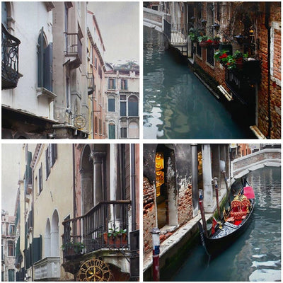 Bilder auf Leinwand 55x100cm Leinwandbild mit Rahmen Boot Brücke Tourismus Venedig Gross Wanddeko Bi