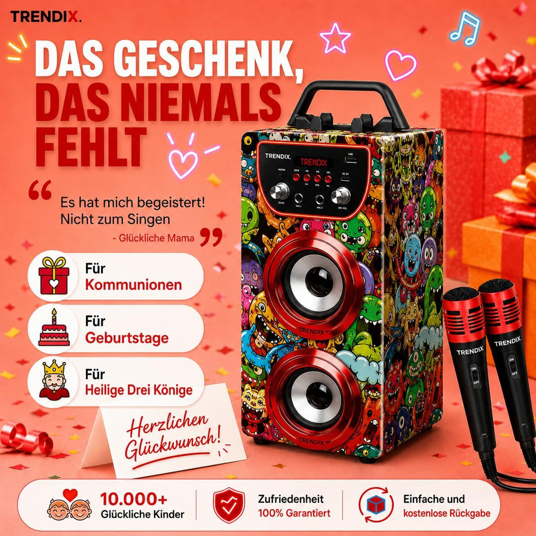 Trendix - Karaoke Maschine Kinder Monster Club | Karaoke Anlage Mit 2 Mikrofonen, Radio Fm, USB, Blu