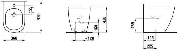 LAUFEN LUA Standbidet, mit Überlauf, 1 Hahnloch, 360x520mm, Eckventile innenliegend, H8320814003021,