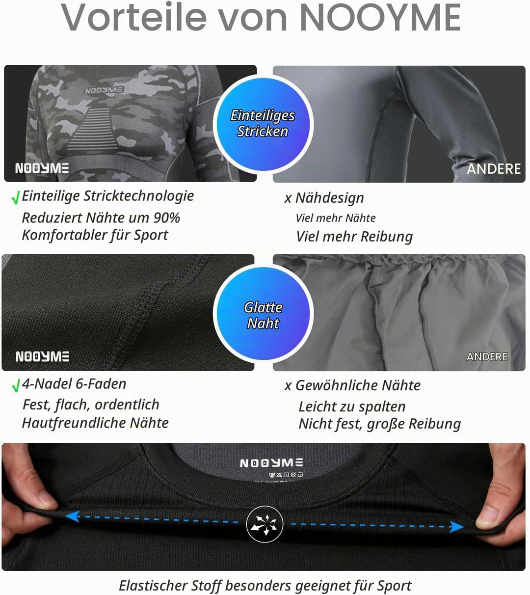 NOOYME Thermounterwäsche Damen Atmungsaktiv Thermowäsche Set Funktionswäsche Anti-bakteriell und Fle