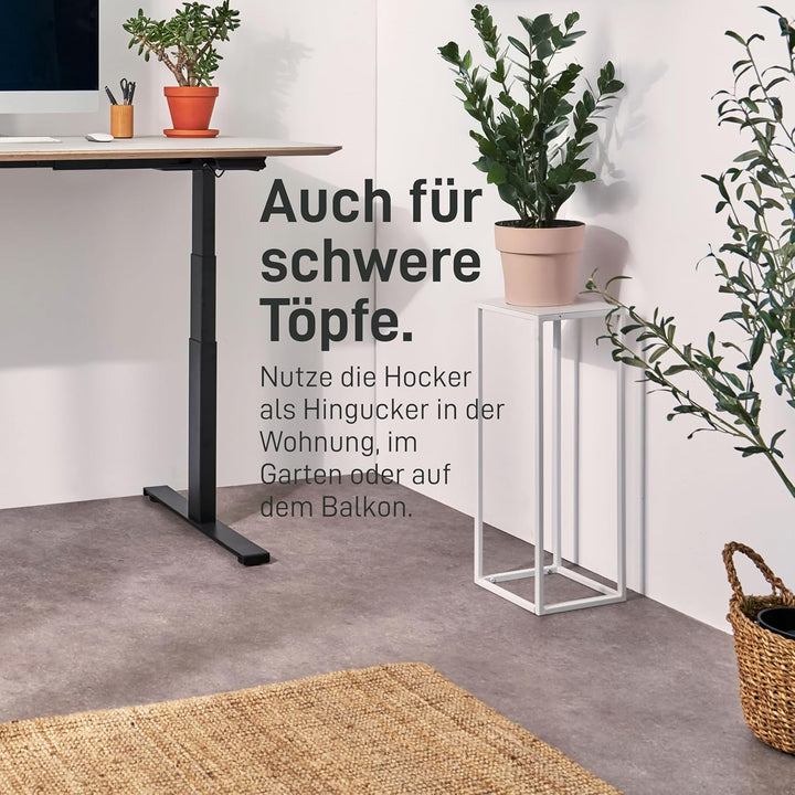 Natural Goods Berlin 1x Blumenständer Metall Weiss 90 cm - Eckiger Deko Pflanzenständer - Blumenhock