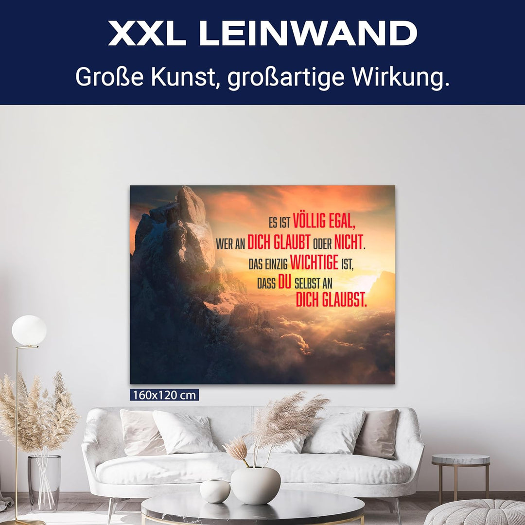wandmotiv24 Motivations Motiv als Leinwandbild, 60x45cm, Querformat, Glaub an Dich selbst, Berge, So