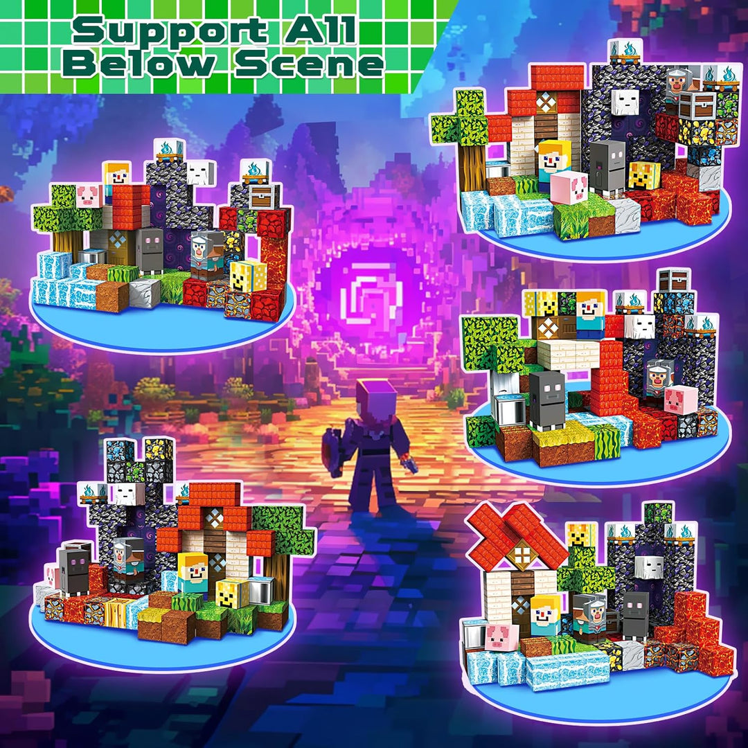 Goody King Magnetische Bausteine 100 Teile Wald-Portal Set - Magnetbausteine für Kinder mit Lava, Wa
