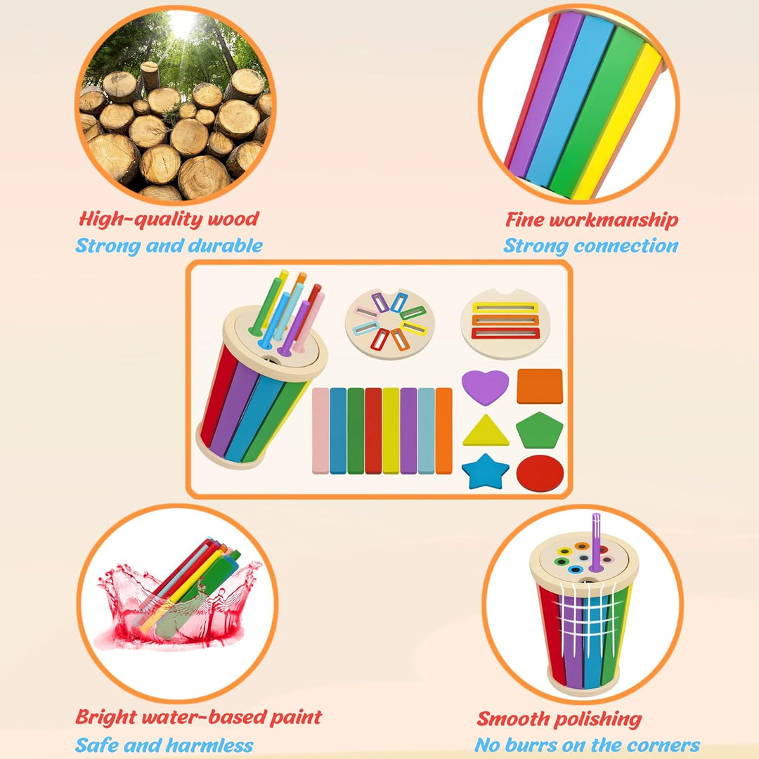 Montessori Spielzeug ab 1 Jahr, 3-in-1 Montessori Spielzeug ab 1 2 3, Holz Farbe Form Sortierspielze