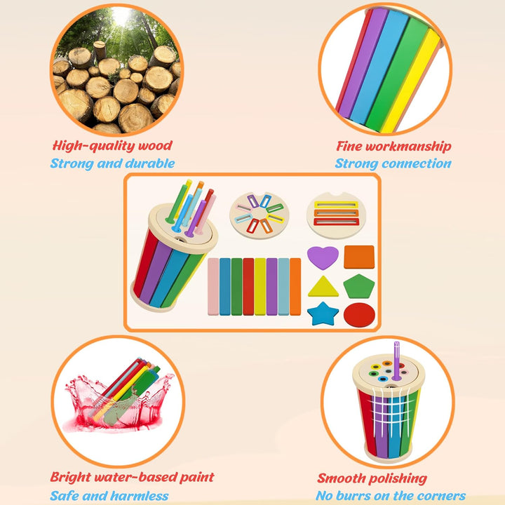 Montessori Spielzeug ab 1 Jahr, 3-in-1 Montessori Spielzeug ab 1 2 3, Holz Farbe Form Sortierspielze