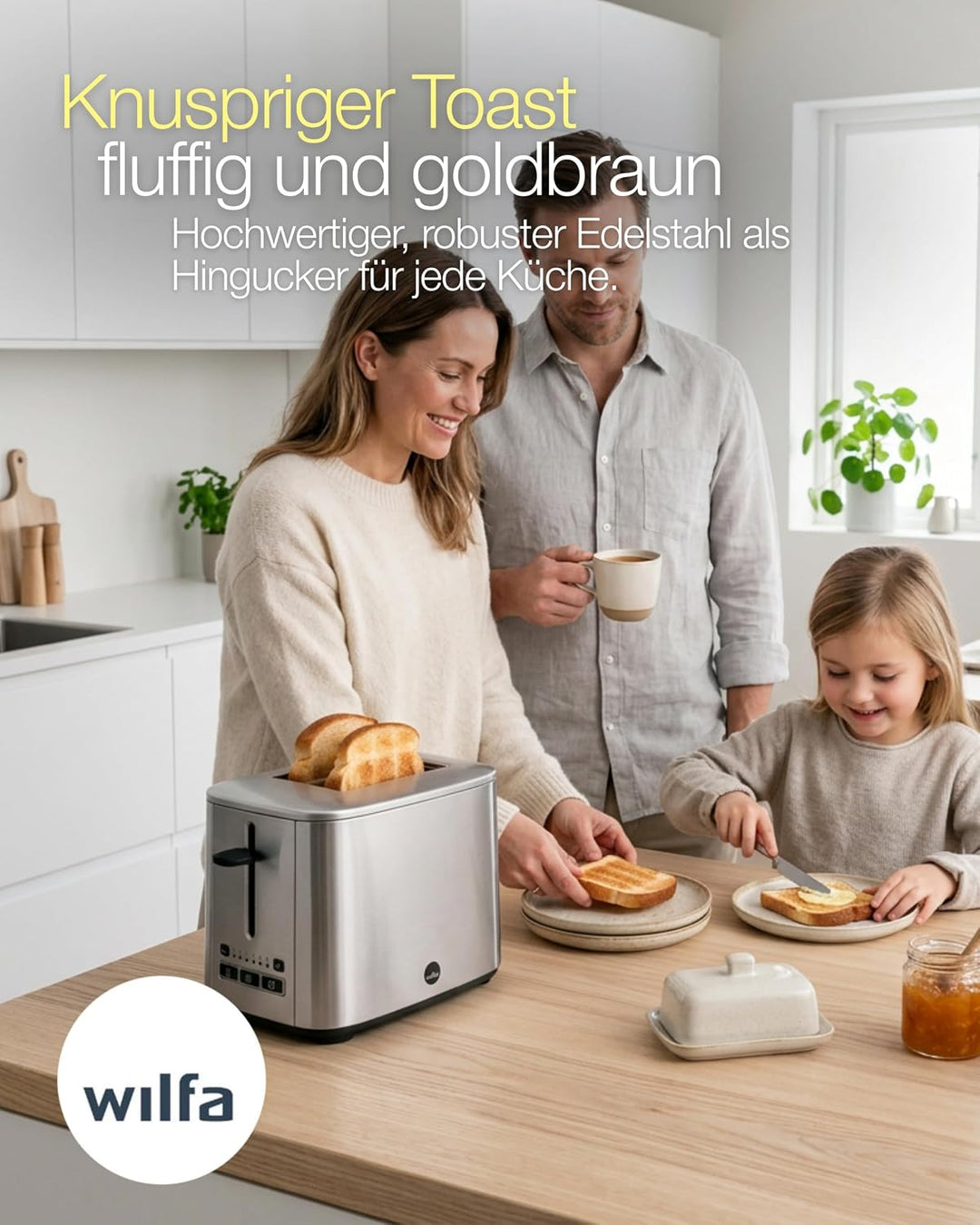 Wilfa CLASSIC Toaster - aus Edelstahl, verstellbare Hitzeeinstellungen mit Auftau-, Wiederaufheiz- u