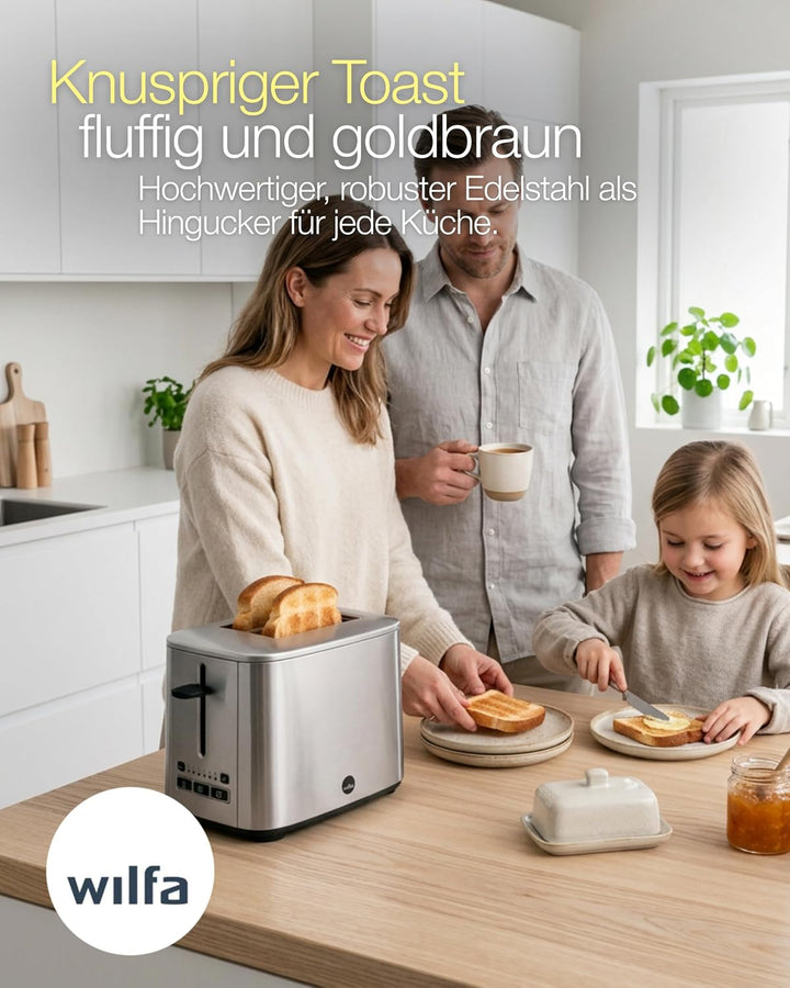 Wilfa CLASSIC Toaster - aus Edelstahl, verstellbare Hitzeeinstellungen mit Auftau-, Wiederaufheiz- u