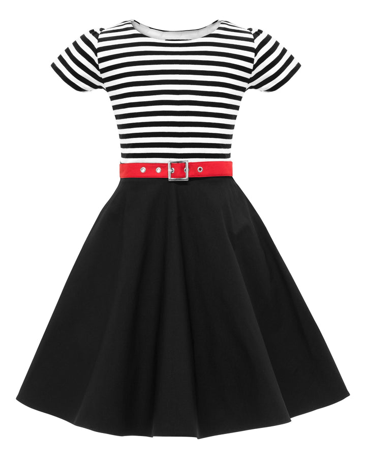 BlackButterfly Kinder 'Maria' Vintage Gestreift Mädchen Kleid im 50er-Jahre-Stil 3-4 Jahre Schwarz,