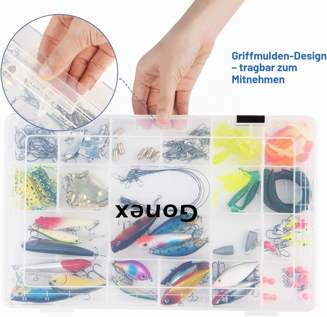Gonex Köderboxen Angeln, Tackle Boxes 3/4 Stück, Transparente Kunststoff Angelbox mit Verstellbaren