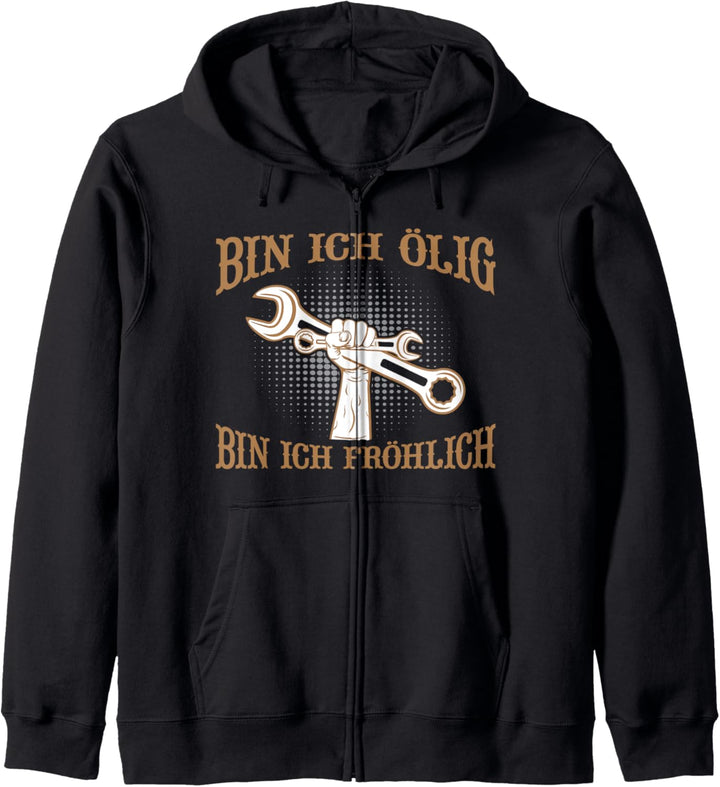Bin ich ölig bin ich Fröhlich Herren Garage Kfz Mechaniker Kapuzenjacke