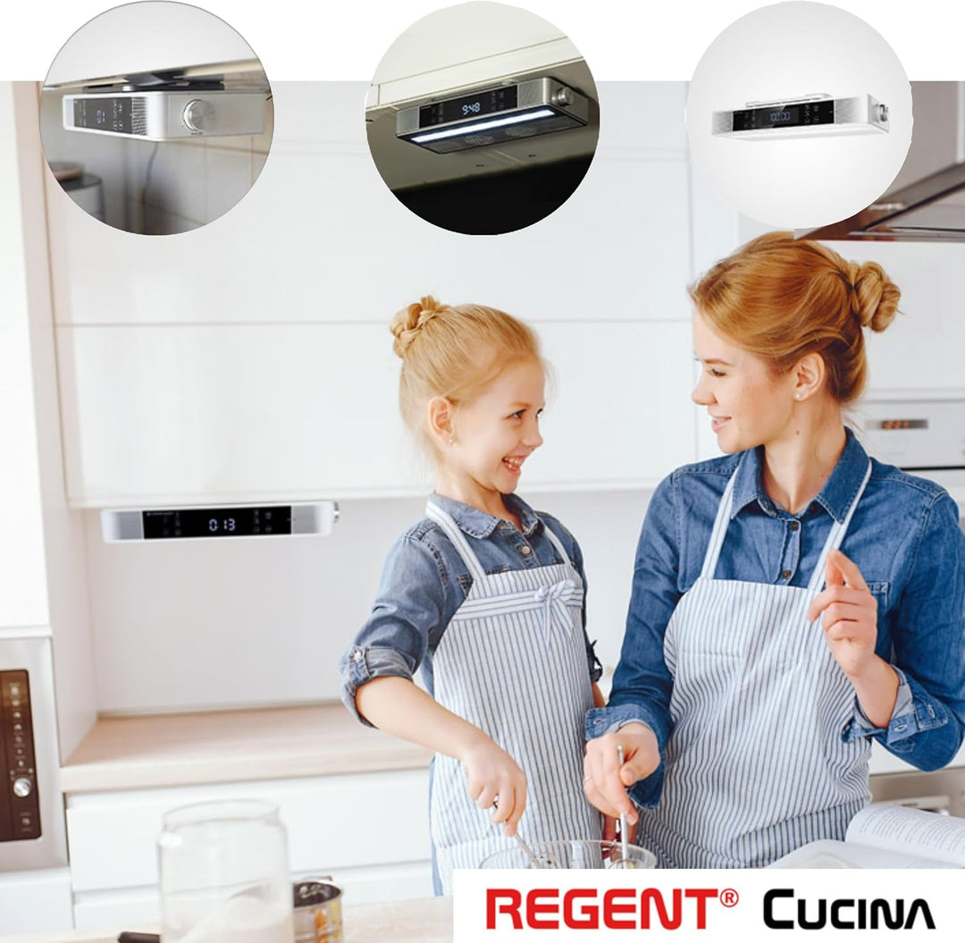Regent Cucina Unterbau Küchenradio mit FM, Bluetooth, LED-Leiste, Farbdisplay, Küchentimer & 2 Wecke