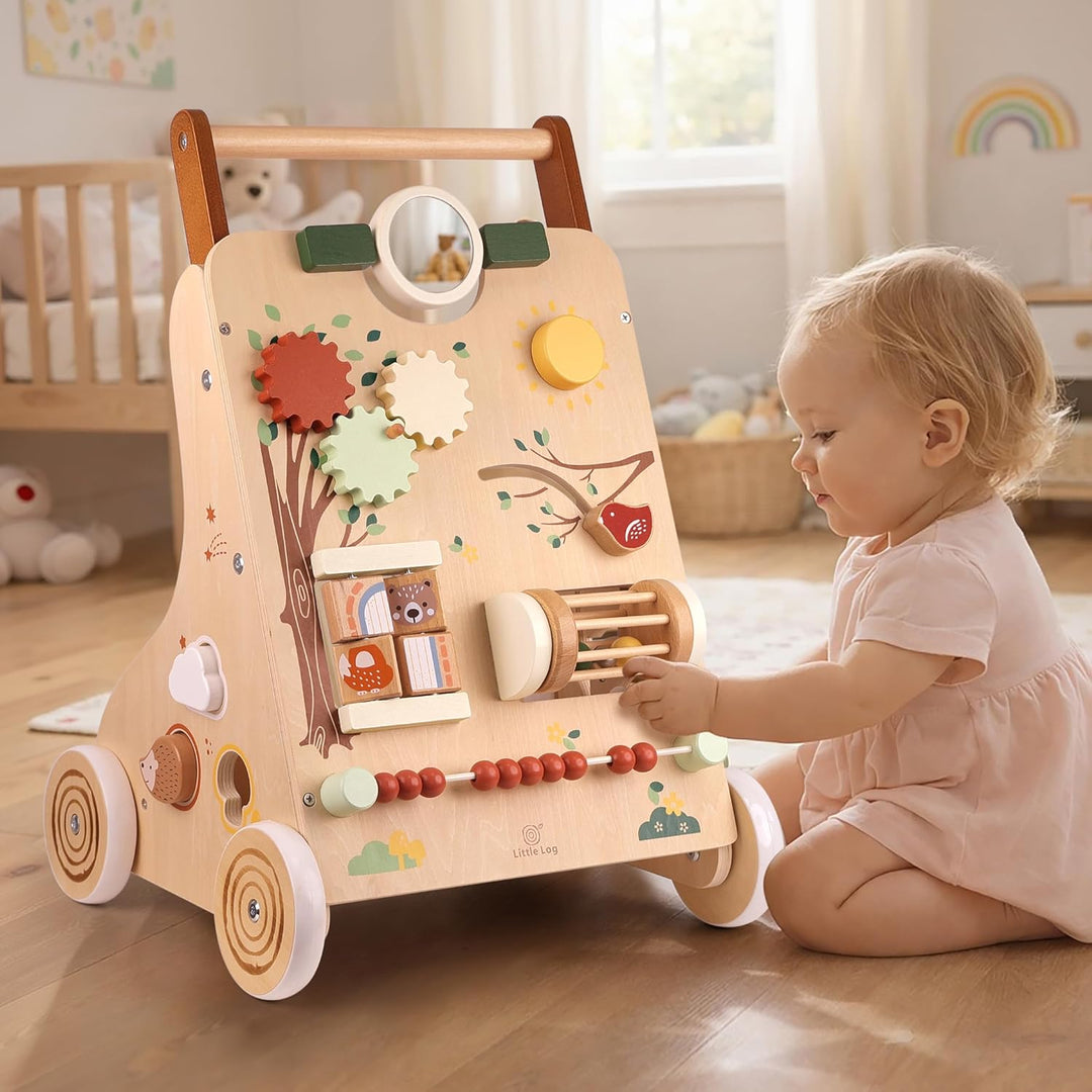 Little Log Lauflernwagen aus Holz | 2-fach höhenverstellbar & Geschwindigkeitsbremse, 9-in-1 Montess
