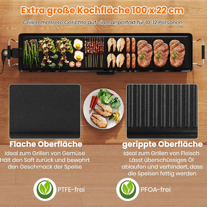 RELAX4LIFE Tischgrill elektrisch, 100 x 22 cm extra lange Teppanyaki-/Plancha-Grillplatte, Elektrogr