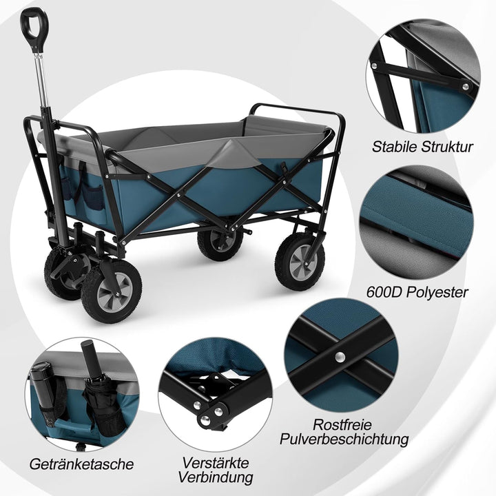 EUGAD Bollerwagen faltbar, 100 L Transportwagen mit verstellbarem Griff, tragbarer Strandwagen mit S