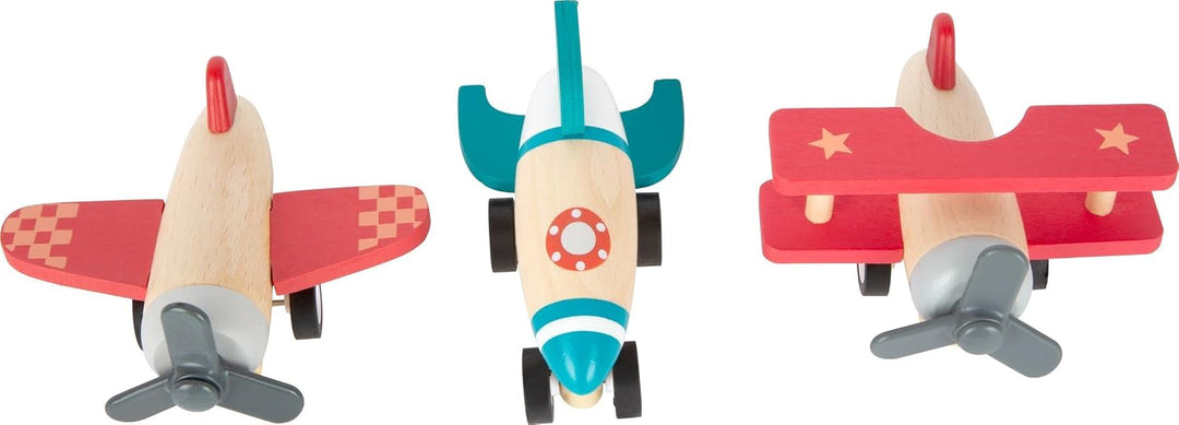 Small Foot Rückziehflieger und-raketen-Set, mit DREI tollen Fliegern, aus robustem Holz, ab 12 Monat