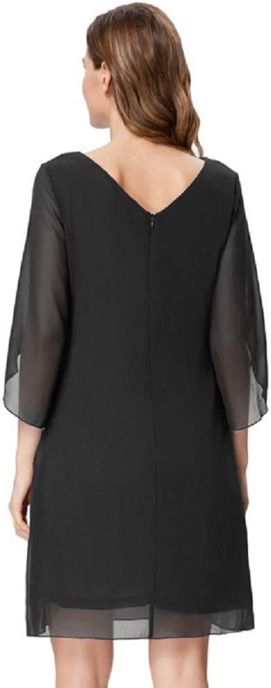 GRACE KARIN Damen Kleid Elegant Chiffon Kleid 3/4 Ärmel Loose Abend Cocktailkleid M Schwarz, M Schwa