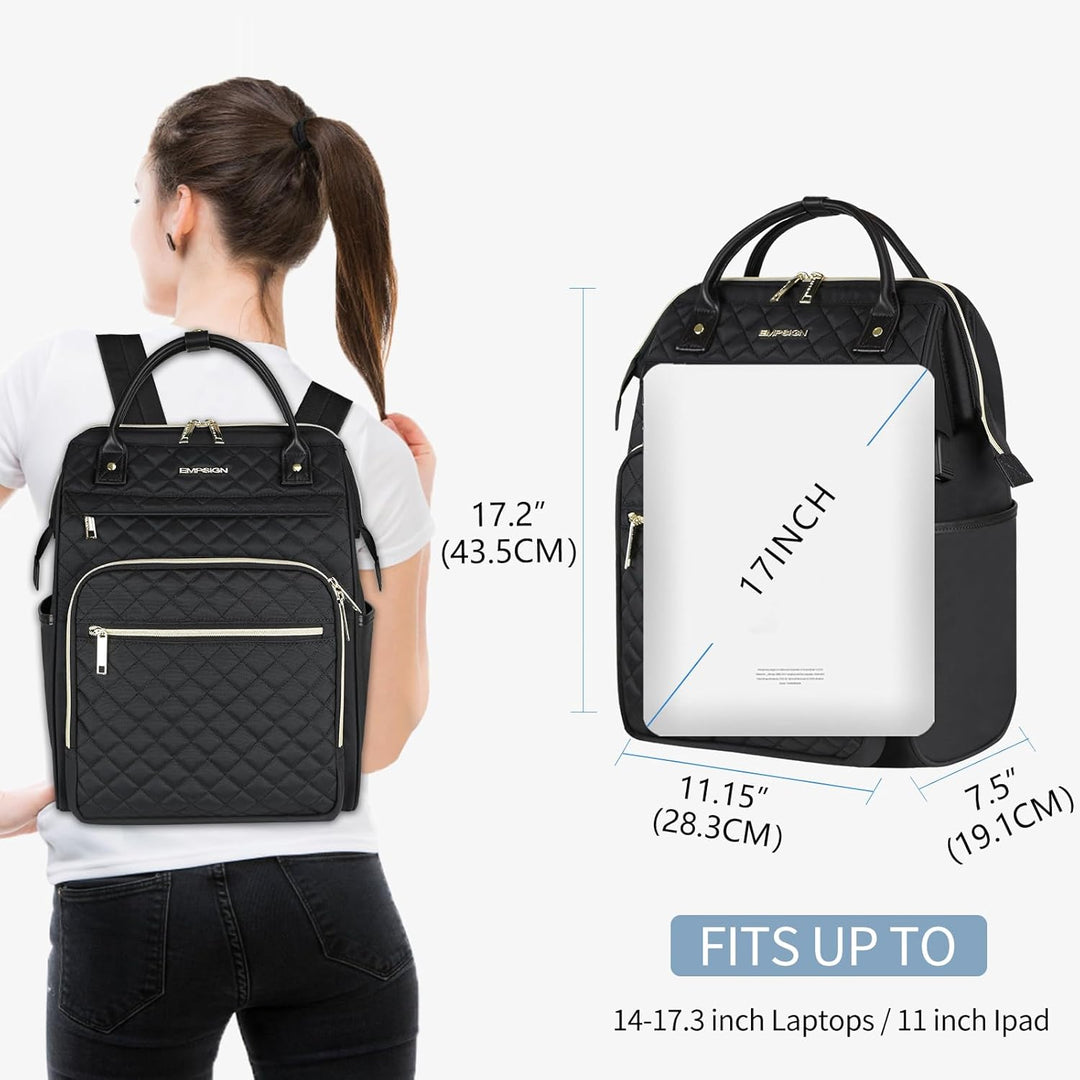 EMPSIGN Laptop Rucksack Damen mit Laptopfach 17 Zoll, Laptop Rucksack Schulrucksack Mit USB Ladeansc